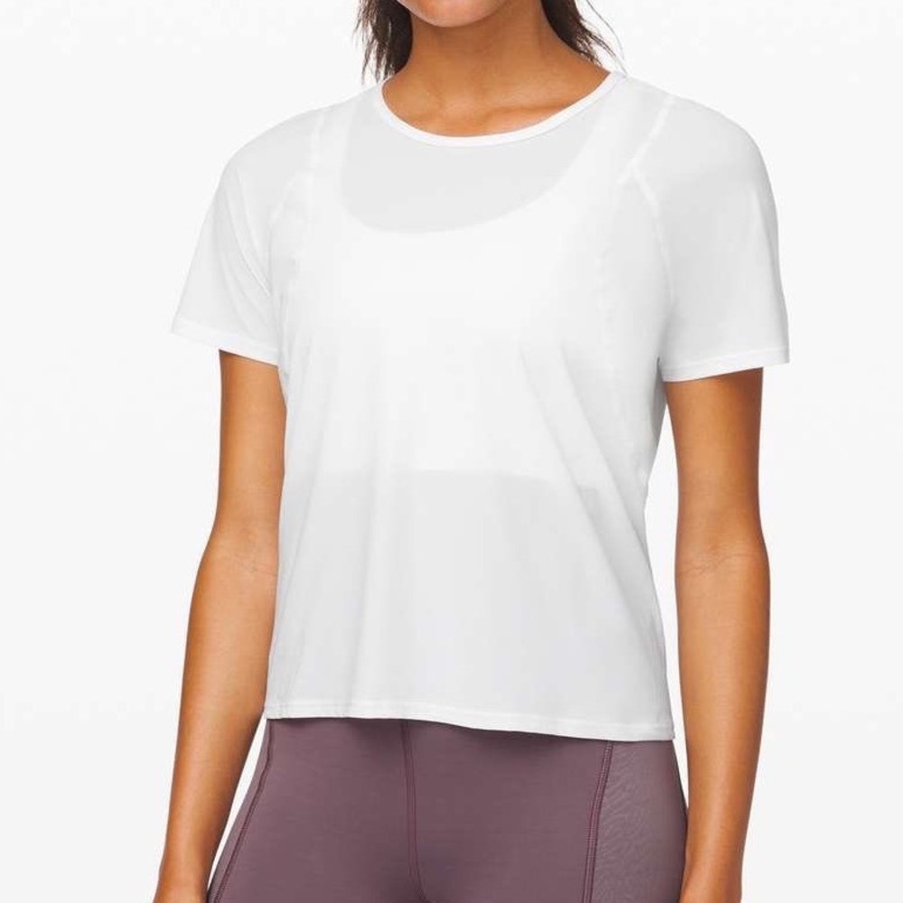 Lululemon Outrun the Heat Short Sleeve Nylon Lycra Gray Womens 10